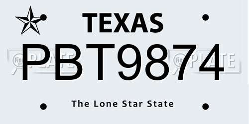 PBT9874 Texas License Plate