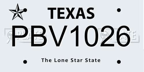PBV1026 Texas License Plate