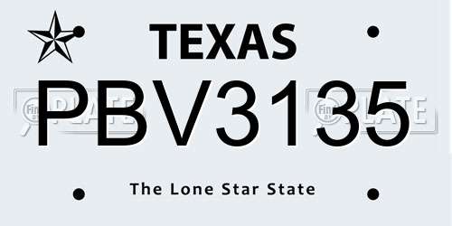 PBV3135 Texas License Plate