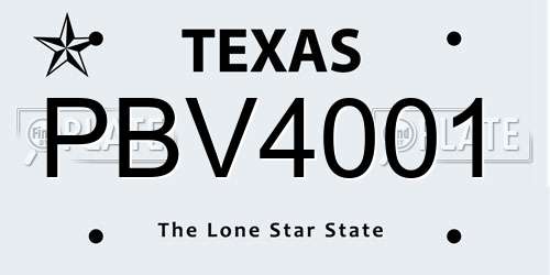 PBV4001 Texas License Plate