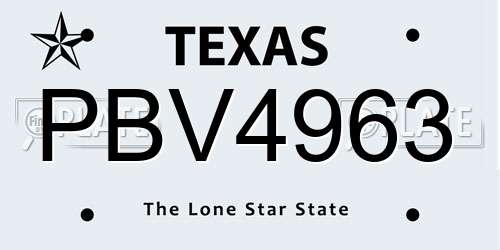 PBV4963 Texas License Plate