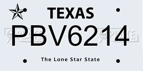 PBV6214 Texas License Plate