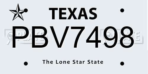 PBV7498 Texas License Plate