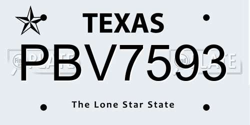 PBV7593 Texas License Plate