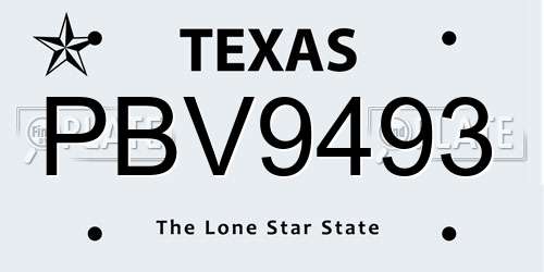 PBV9493 Texas License Plate