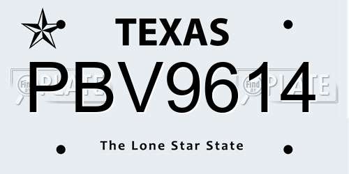 PBV9614 Texas License Plate