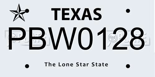 PBW0128 Texas License Plate