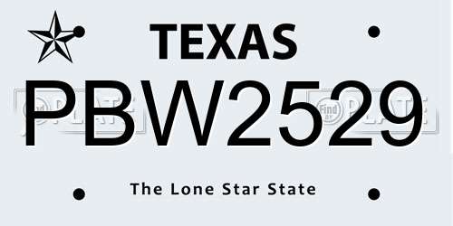 PBW2529 Texas License Plate