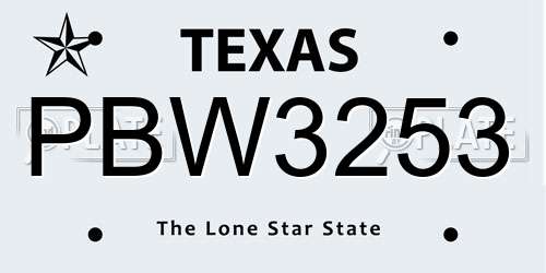 PBW3253 Texas License Plate