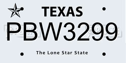 PBW3299 Texas License Plate