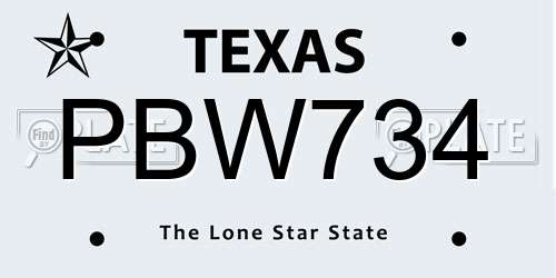 PBW734 Texas License Plate
