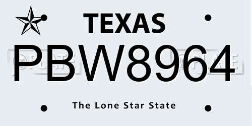PBW8964 Texas License Plate