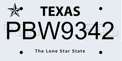 PBW9342 Texas License Plate