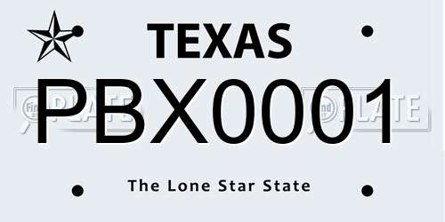 PBX0001 Texas License Plate