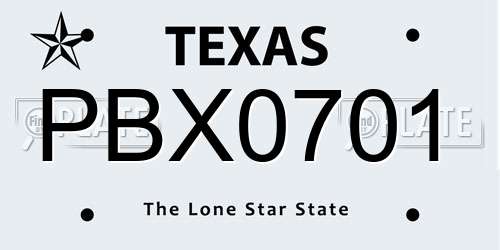 PBX0701 Texas License Plate