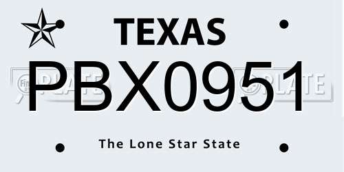 PBX0951 Texas License Plate