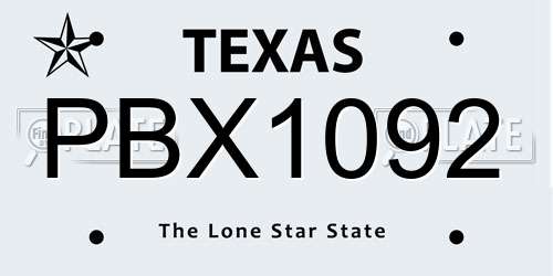 PBX1092 Texas License Plate