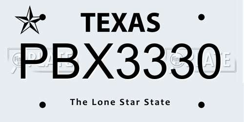PBX3330 Texas License Plate