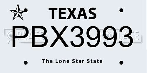 PBX3993 Texas License Plate