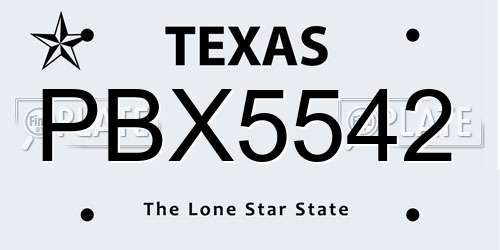 PBX5542 Texas License Plate