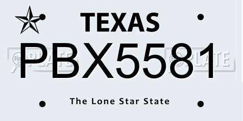 PBX5581 Texas License Plate