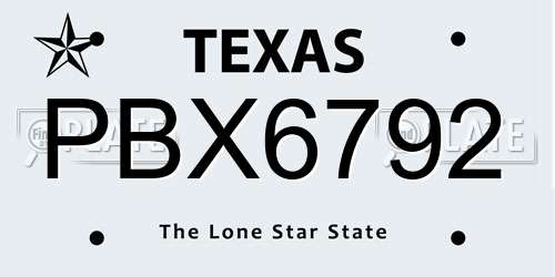 PBX6792 Texas License Plate