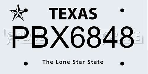 PBX6848 Texas License Plate