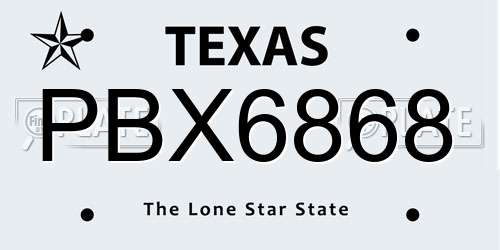 PBX6868 Texas License Plate