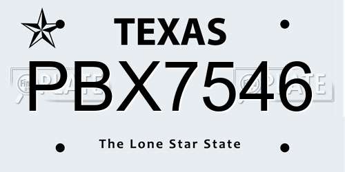 PBX7546 Texas License Plate