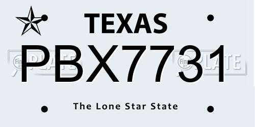 PBX7731 Texas License Plate