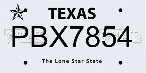 PBX7854 Texas License Plate