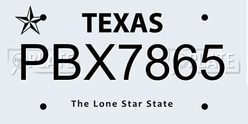 PBX7865 Texas License Plate