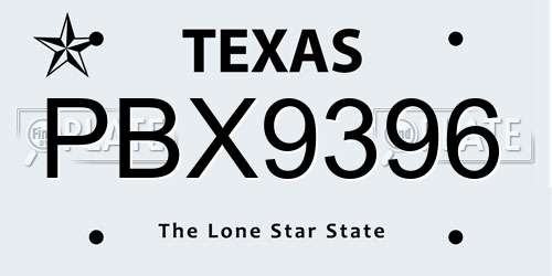 PBX9396 Texas License Plate