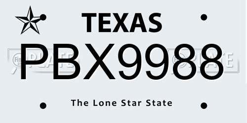 PBX9988 Texas License Plate