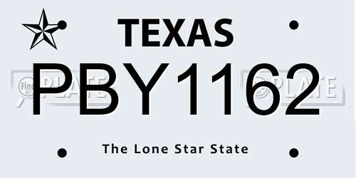 PBY1162 Texas License Plate