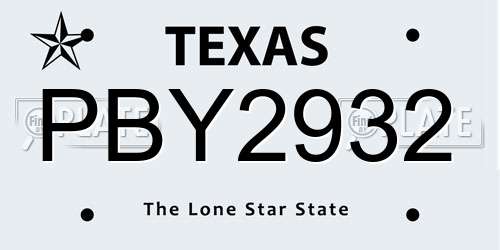 PBY2932 Texas License Plate