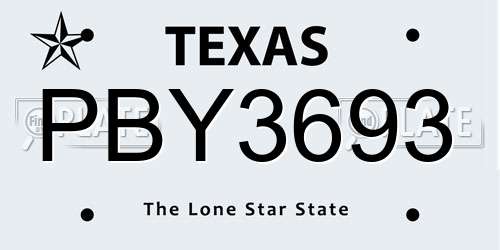 PBY3693 Texas License Plate