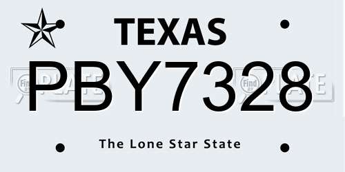 PBY7328 Texas License Plate