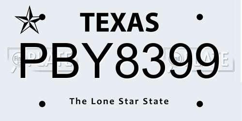 PBY8399 Texas License Plate