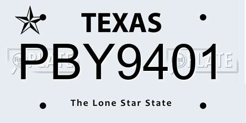 PBY9401 Texas License Plate