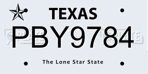 PBY9784 Texas License Plate