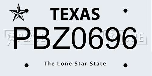 PBZ0696 Texas License Plate