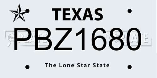 PBZ1680 Texas License Plate