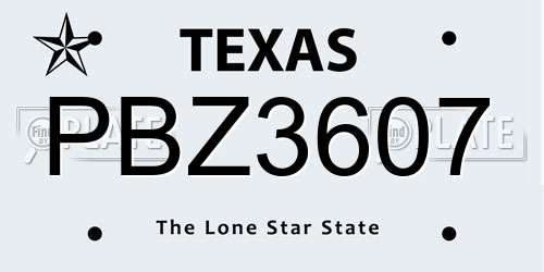PBZ3607 Texas License Plate