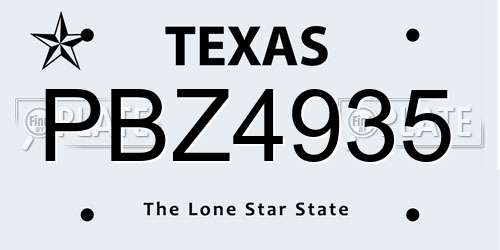 PBZ4935 Texas License Plate