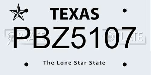 PBZ5107 Texas License Plate