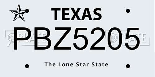 PBZ5205 Texas License Plate