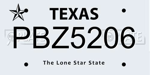 PBZ5206 Texas License Plate