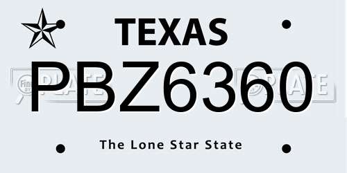 PBZ6360 Texas License Plate