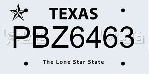 PBZ6463 Texas License Plate